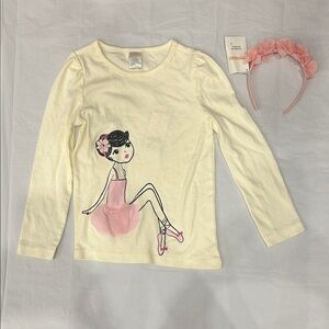 Gymboree Cream Long Sleeve Tee with Pink Ballet Graphic